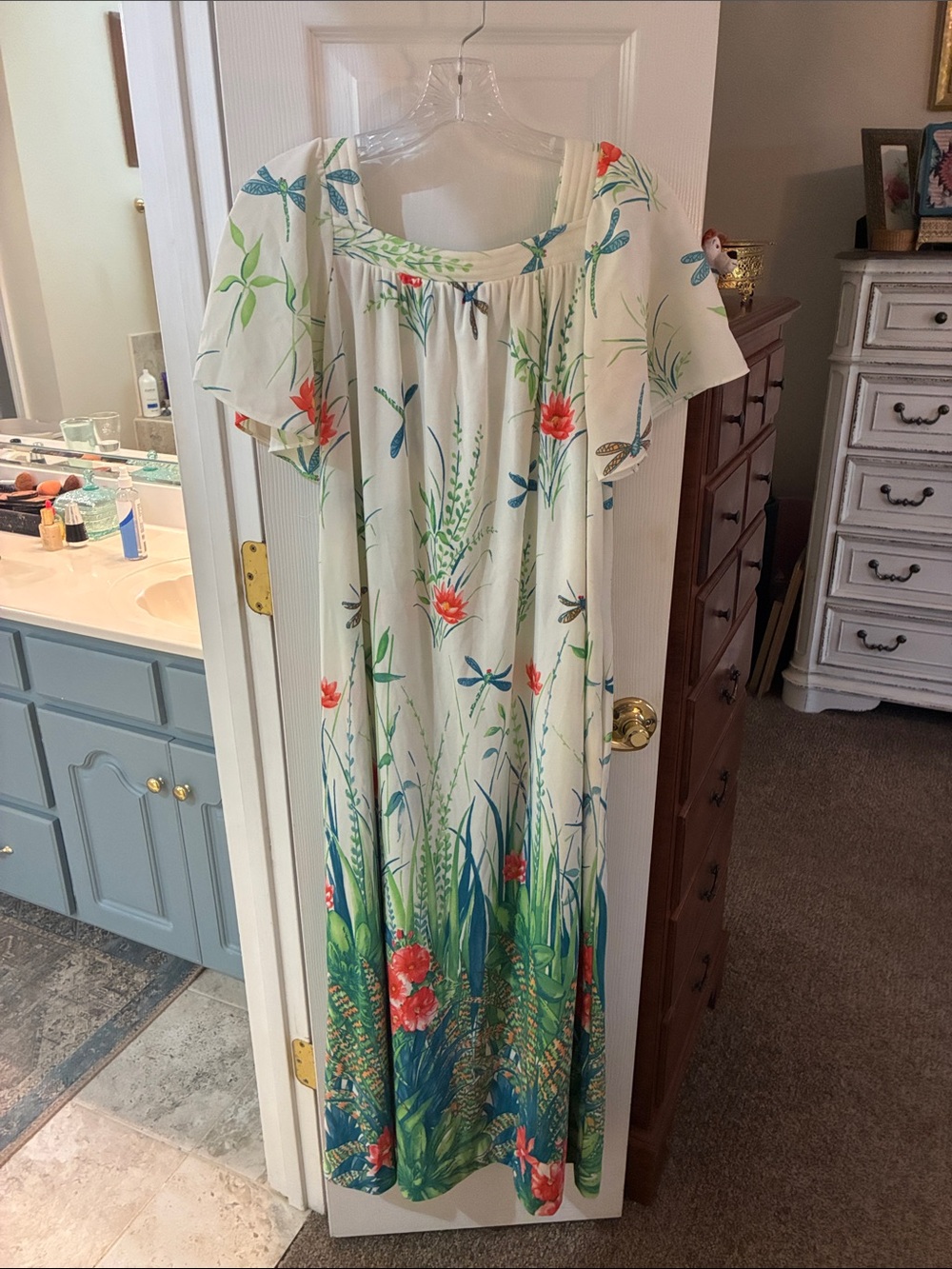 Vintage 70s Sears Take Along Tropical Floral Print House Dress Robe SZ S 8/10